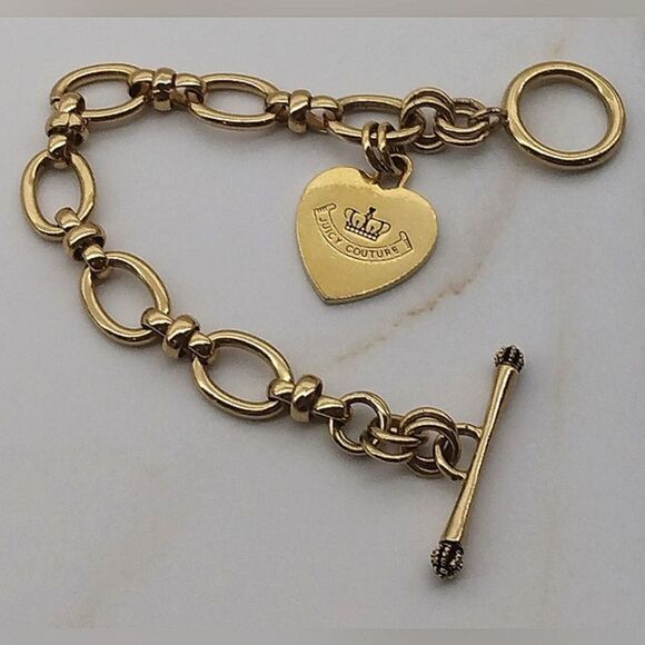 Juicy Couture Gold Heart  Charm Toggle Chain Bracelet Jewelry - Picture 6 of 11